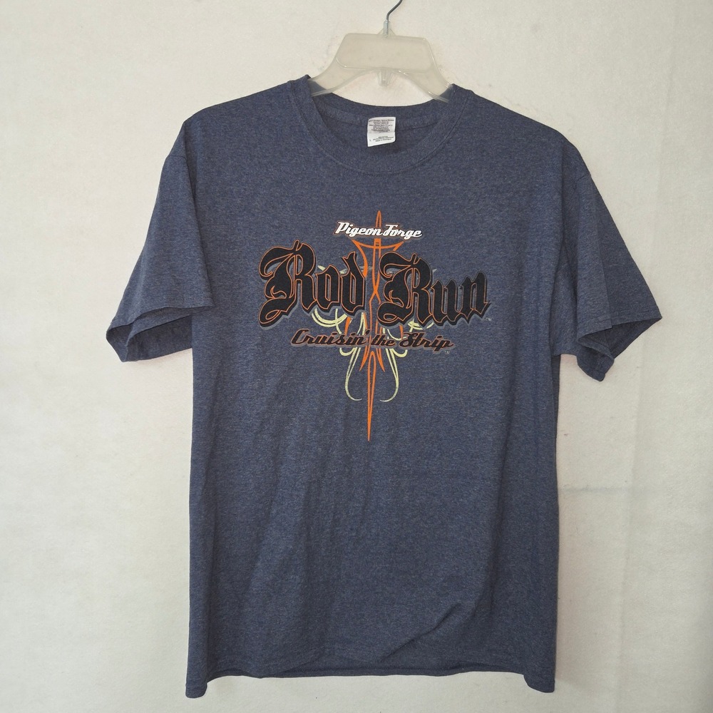 Pigeon Forge Rod Run T Shirt Mens Large Blue Hot Rod Cruisin‎ the Strip Gildan